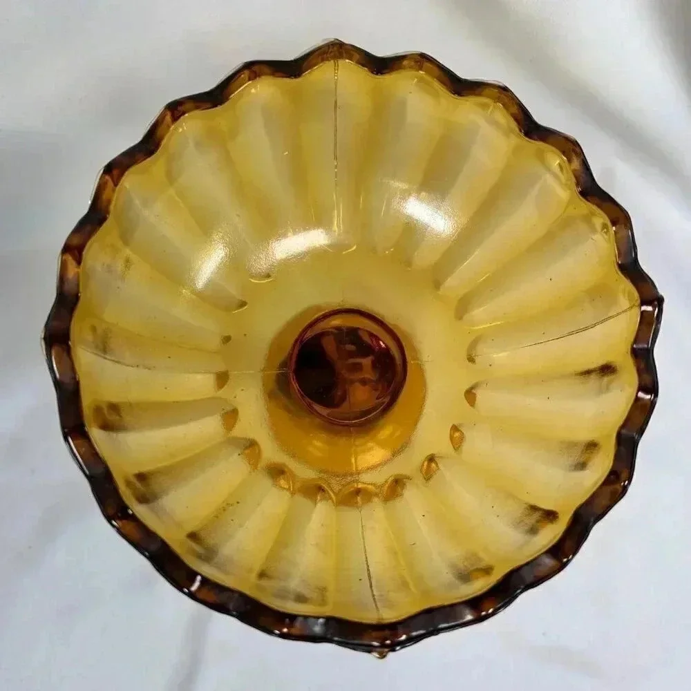 Vintage Amber Orange Indiana Glass Lotus Flower Compote Dish